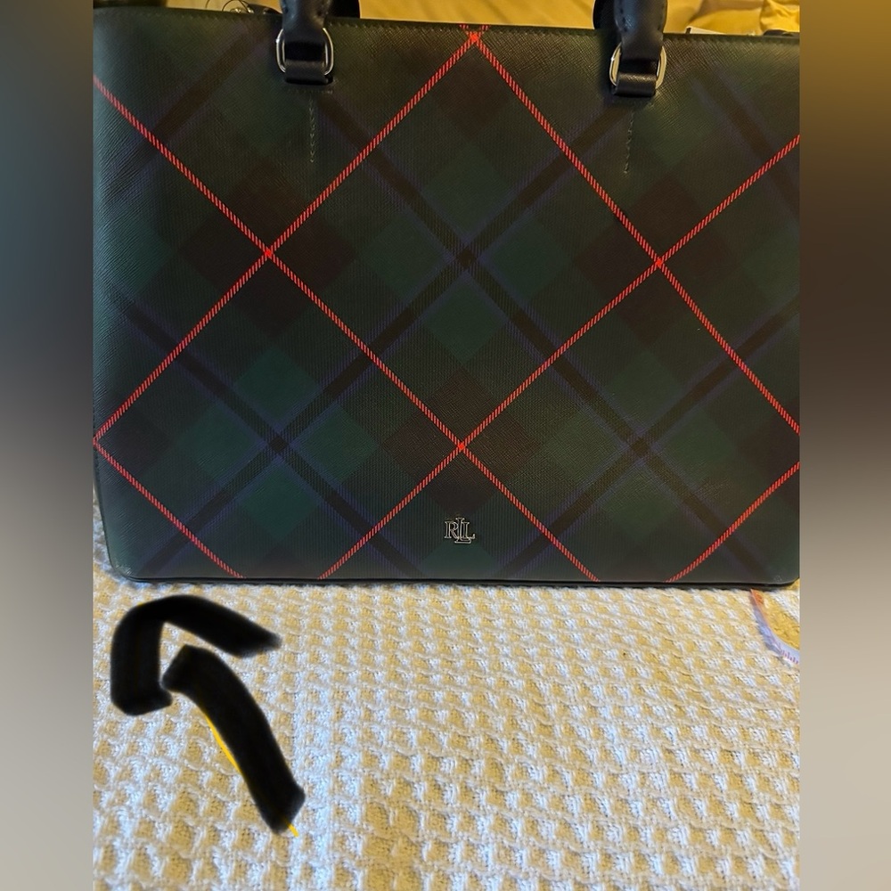 Ralph Lauren Tartan Plaid Tote in Green and Blue - Picture 11 of 13